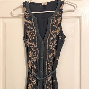 Turquoise dress with gold embroidery - XS